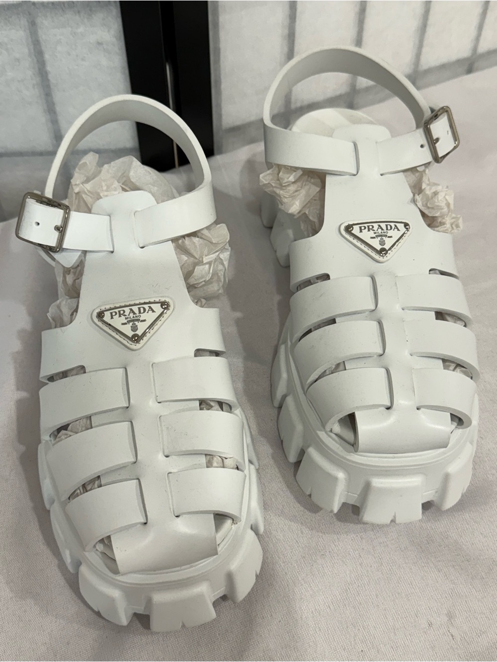 Prada Monolith White Rubber Fisherman Sandals Chunky Lug Sole Platform Shoes - Picture 5 of 11